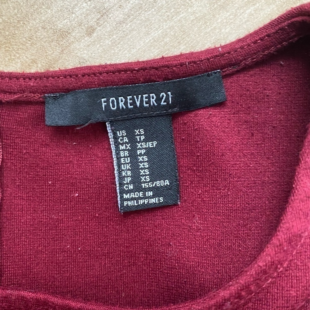 F21 Burgundy Peplum Short Sleeve Top - Picture 6 of 6